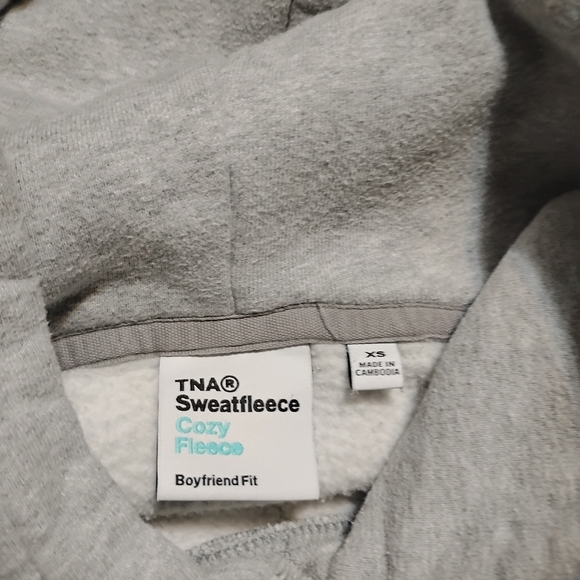 TNA Aritzia | TNA Sweatfleece Cozy Fleece Boyfriend Fit Light Gray Hoodie | XS - Picture 9 of 13